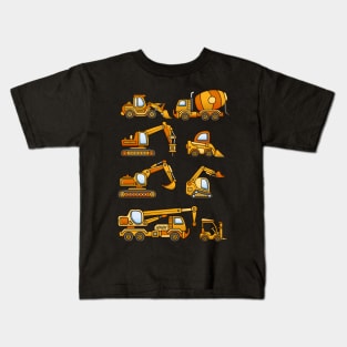 Excavator Dump Truck Dozer Concrete Mixer Construction Vehicles Kids T-Shirt